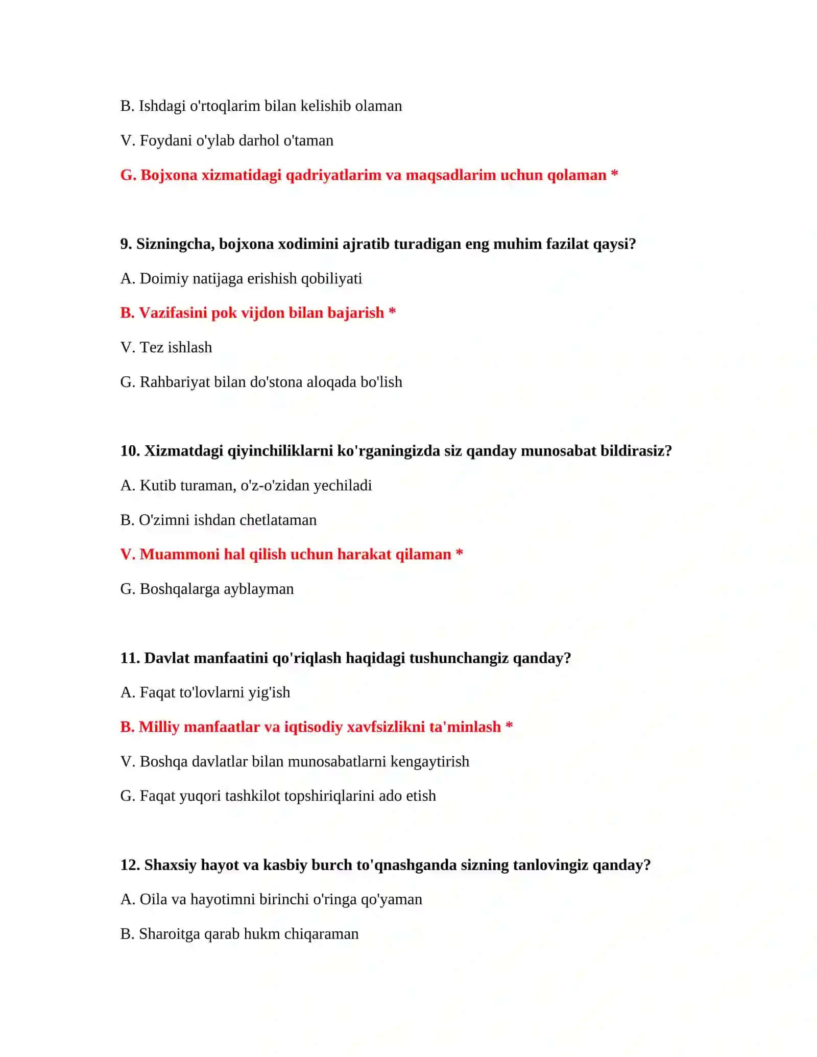 Bojxona testlari namunasi 4