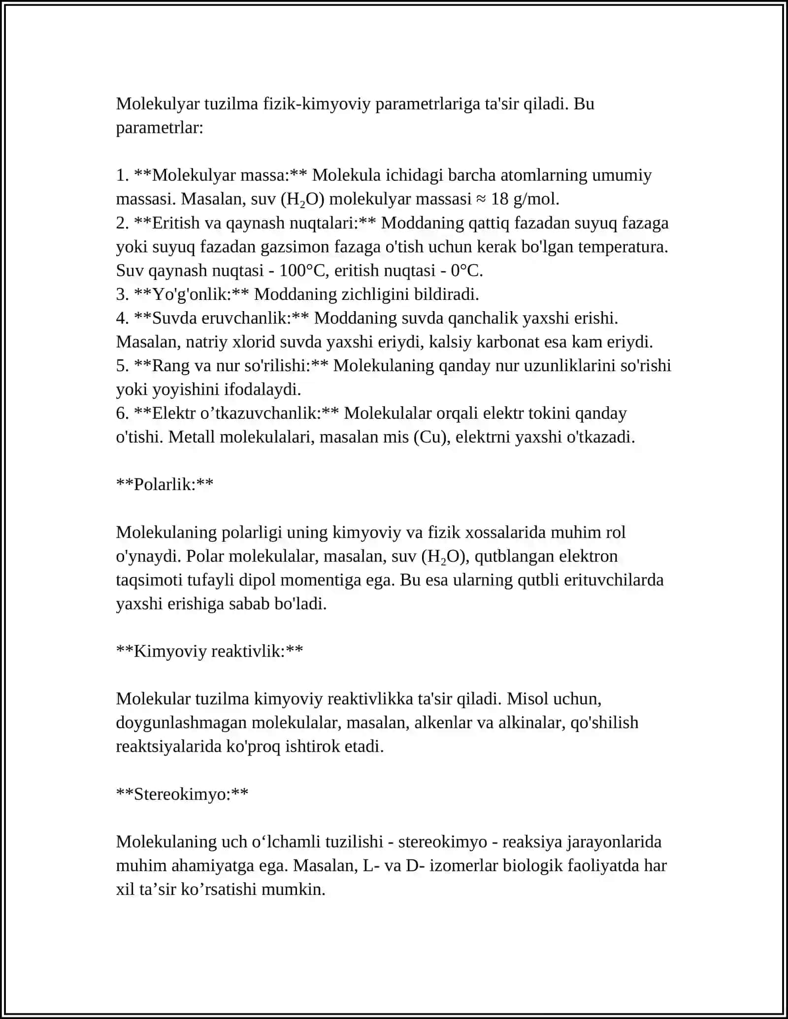 OʻRGANILMAGAN BIRIKMALARNI FIZIK KIMYOVIY PARAMETRLARINI BASHORAT QILISH 4
