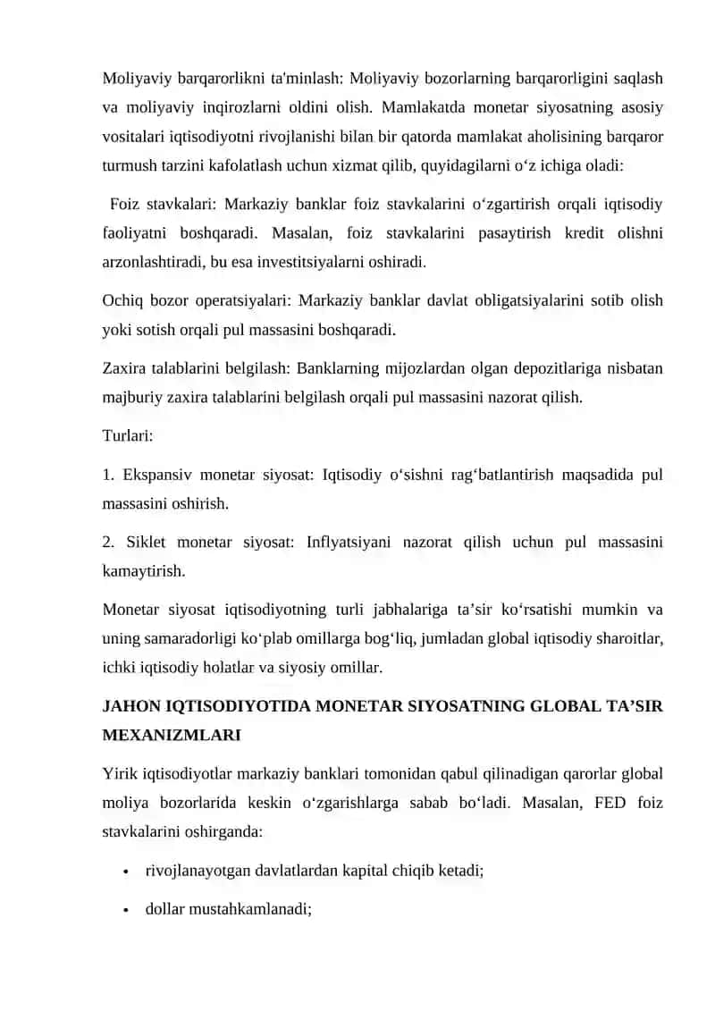 JAHON IQTISODIYOTIDA MONETAR SIYOSATNING GLOBAL TA’SIRI 4