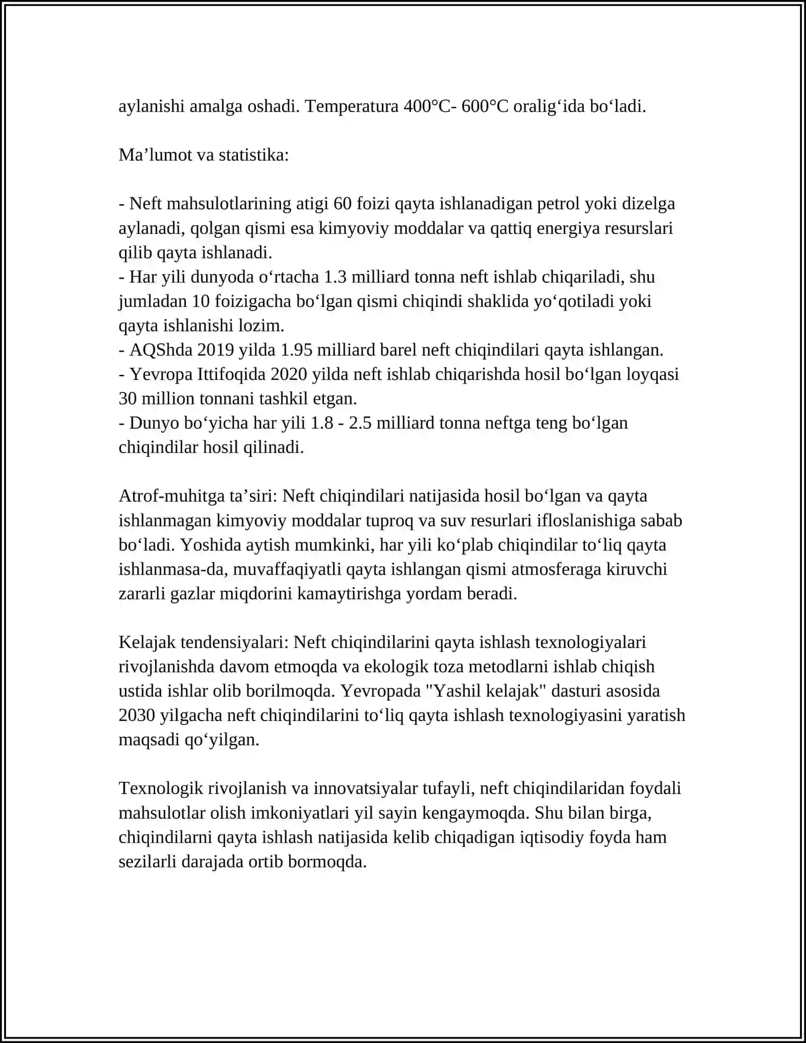 NEFT VA NEFT MAHSULOTLARI CHIQINDILARINI QAYTA ISHLASH 4