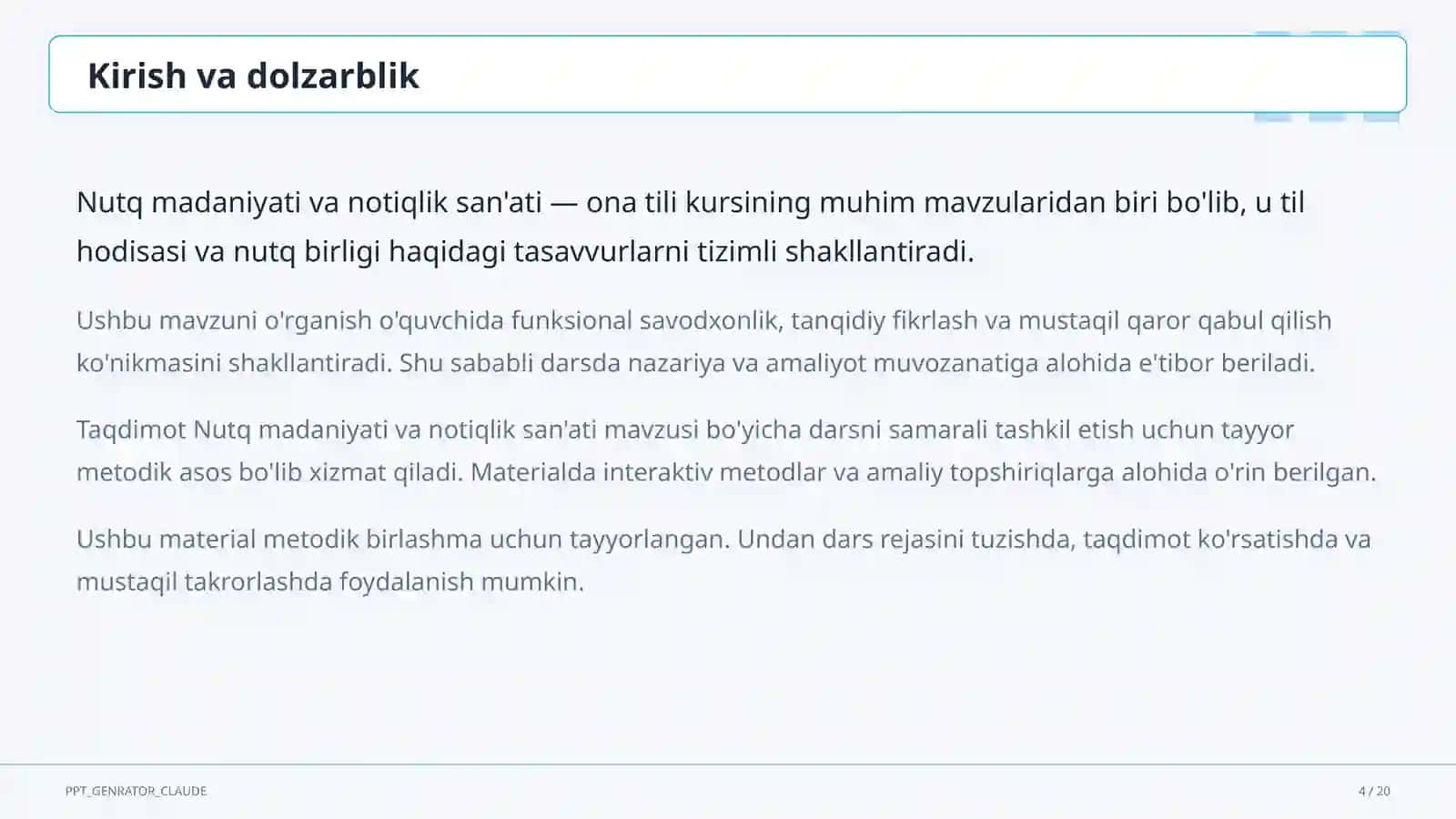 Nutq madaniyati va notiqlik san'ati (10-sinf) 4