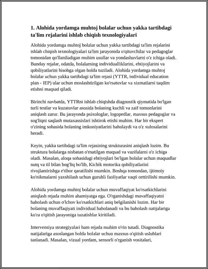 Alohida yordamga muhtoj bolalar uchun yakka tartibdagi ta'lim rejalarini ishlab chiqish texnologiyalari 4