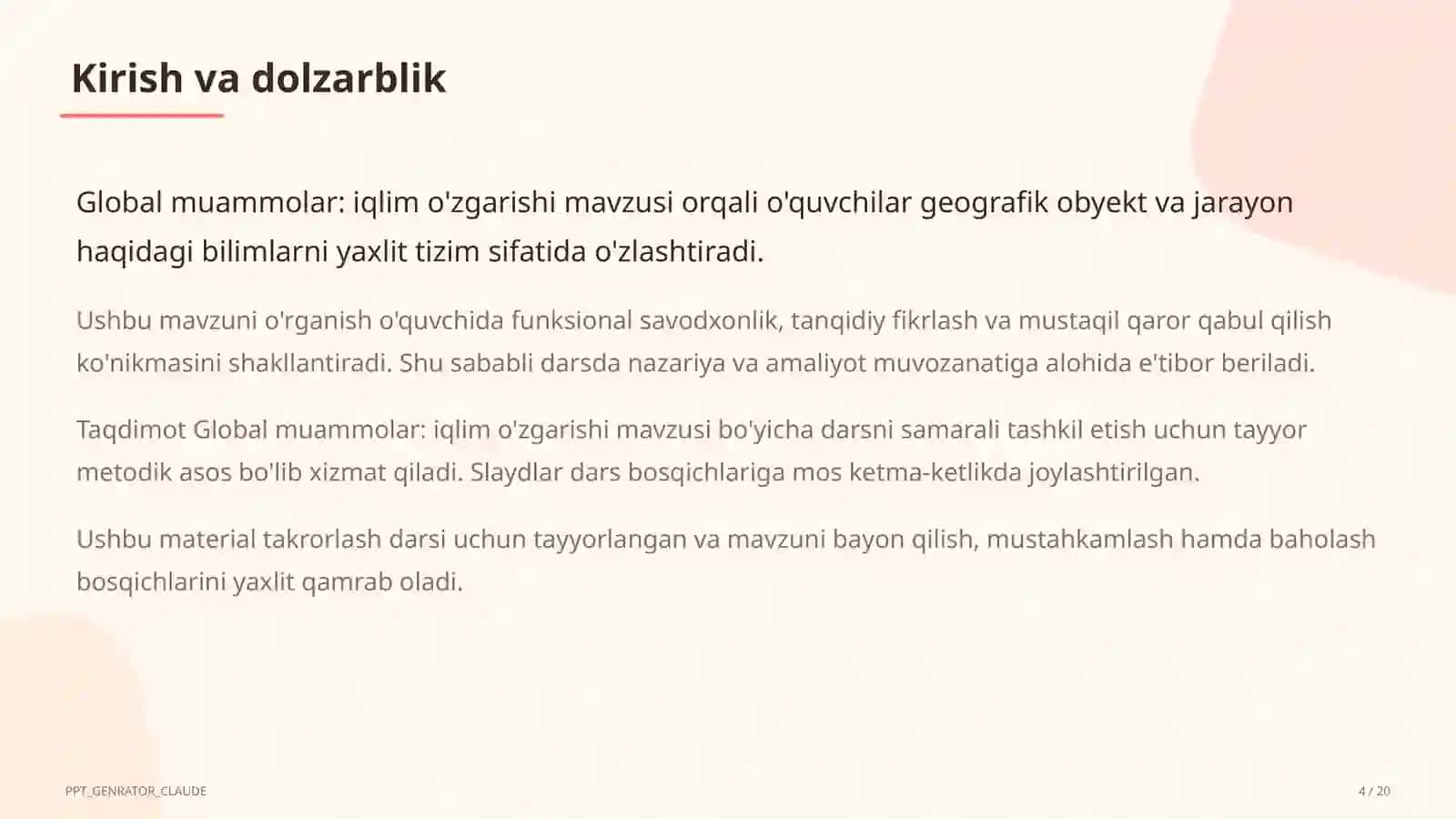 Global muammolar: iqlim o'zgarishi (11-sinf) 4