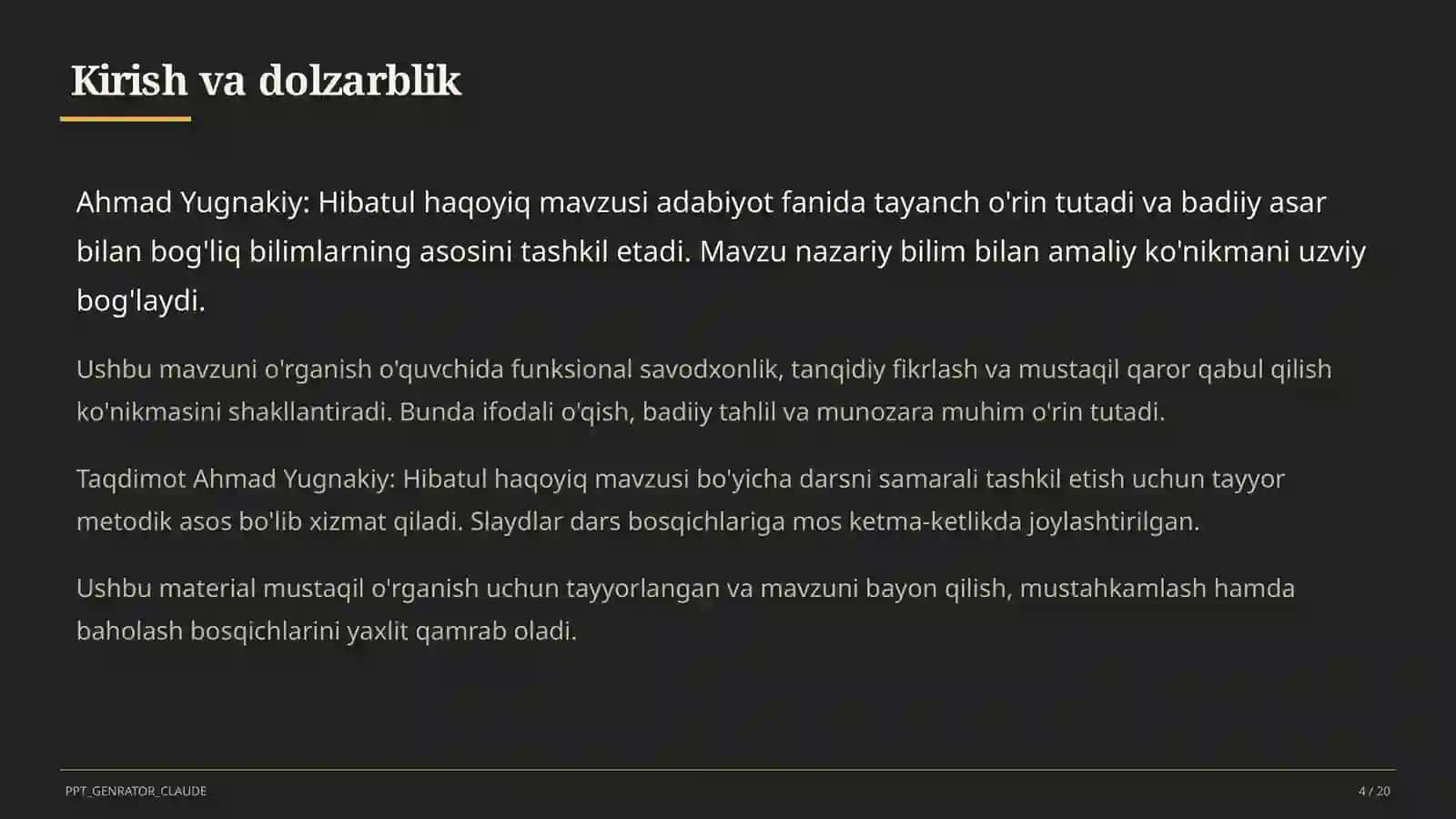 Ahmad Yugnakiy: Hibatul haqoyiq (7-sinf) 4