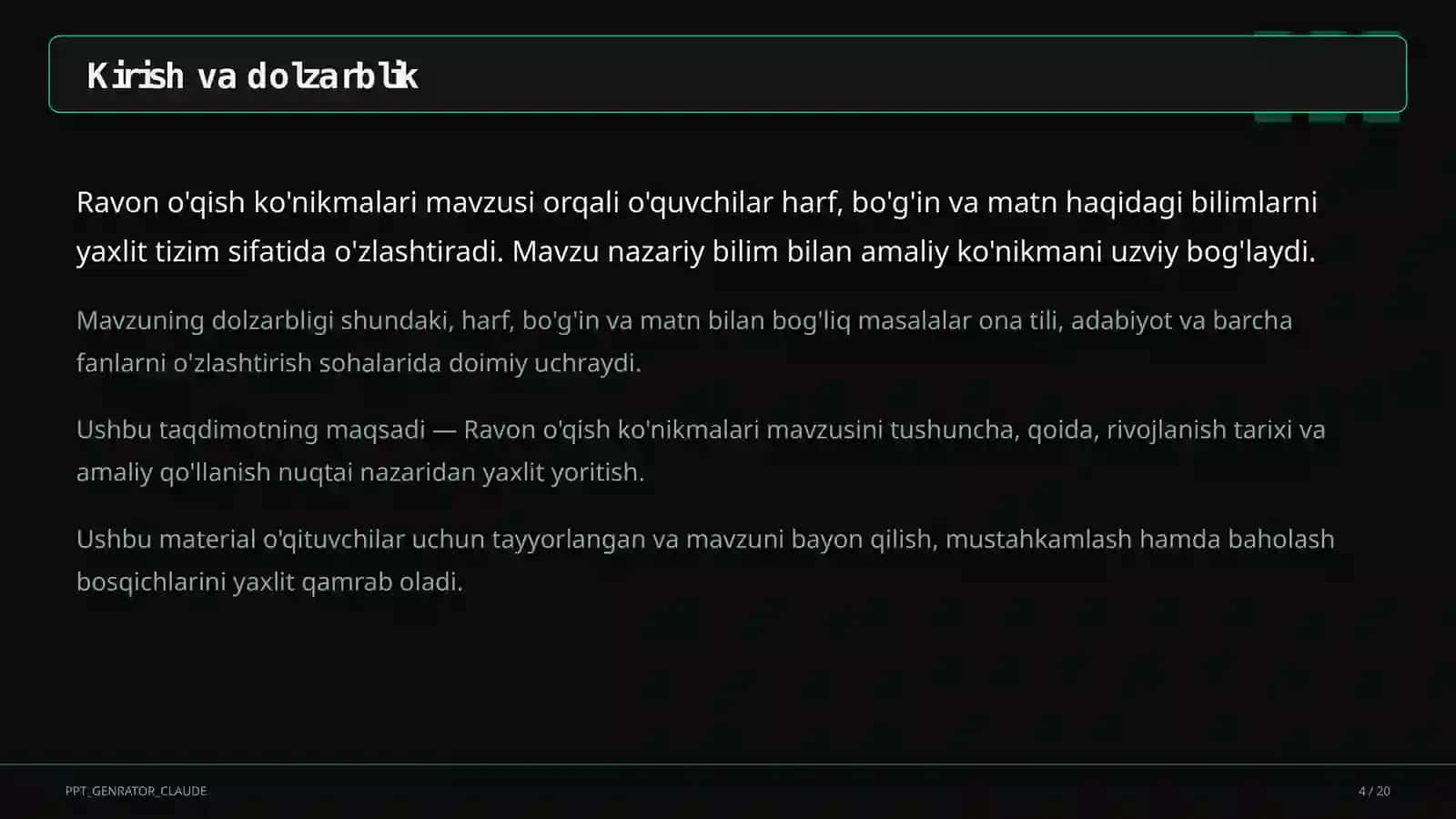Ravon o'qish ko'nikmalari (1-sinf) 4