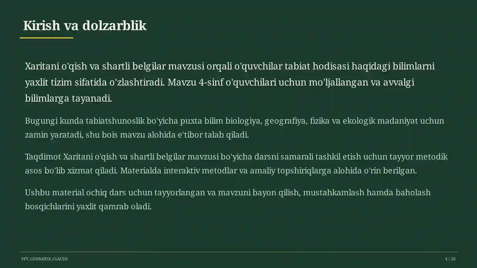 Xaritani o'qish va shartli belgilar (4-sinf) 4