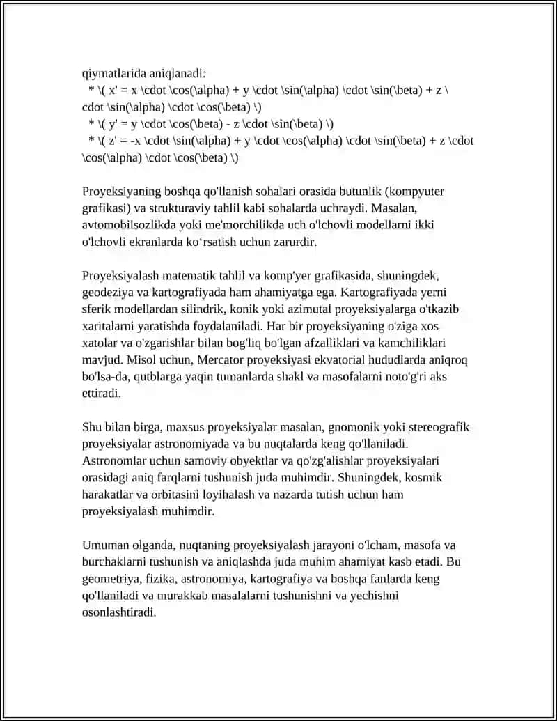 NUQTA, TOʻGʻRI CHIZIQ VA TEKISLIK PROYEKSIYALARI.METRIK VAPOZITSION MASALALAR 4