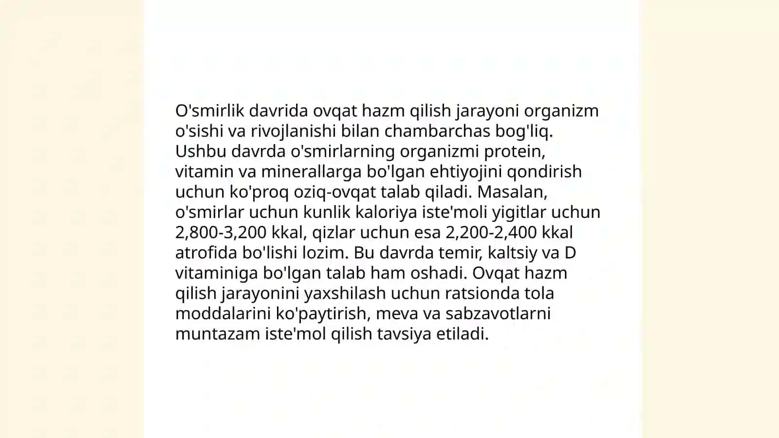 Ovqat hazm qilish tizimining yosh xususiyatlari va ovqatlanish gigiyenasi 4