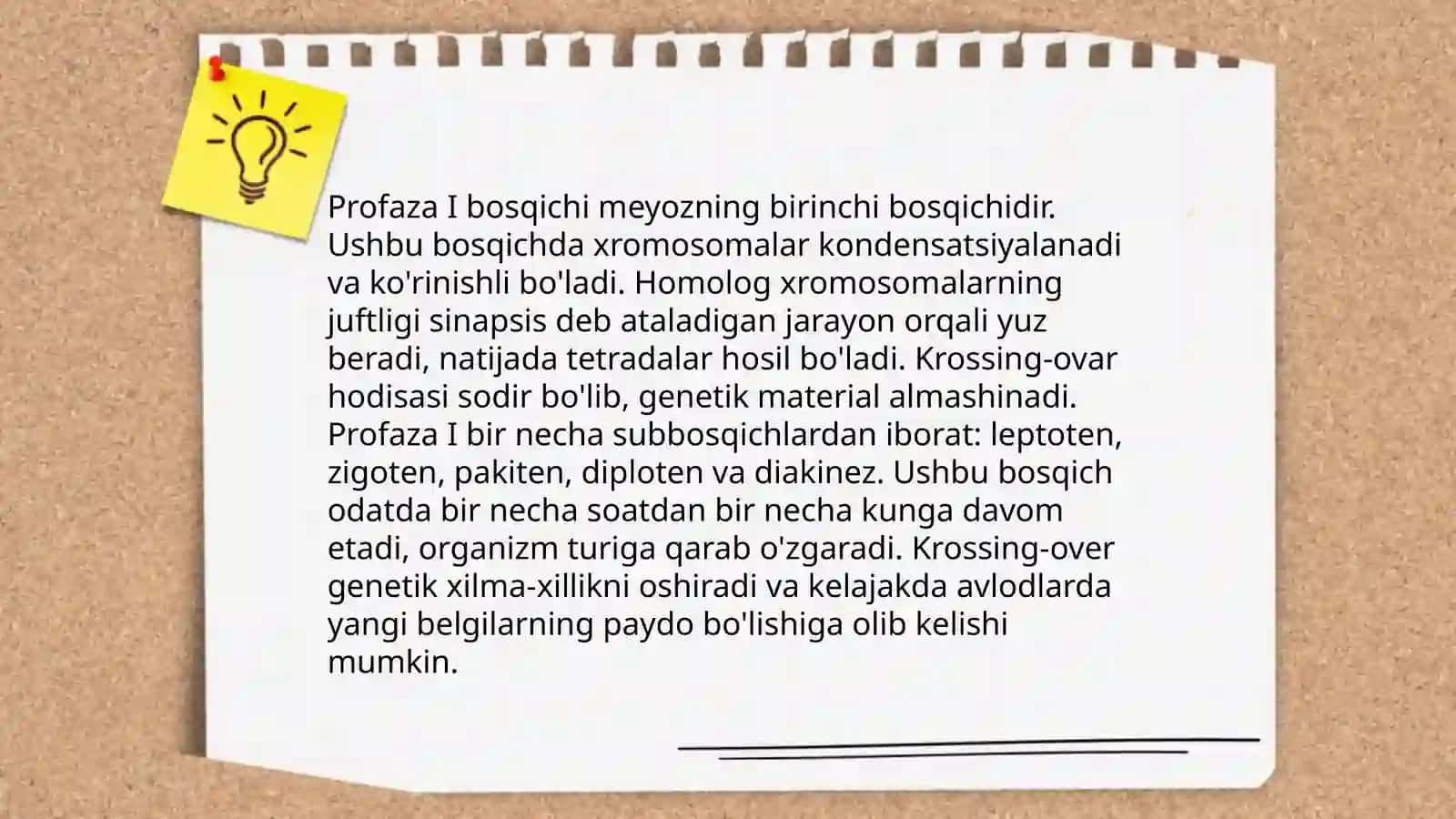 Hujayraning meyotik sikli.Meyoz boʻlinishda kuzatiladigan fazalar. Meyozning biologik va tibbiyotda ahamiyati 4