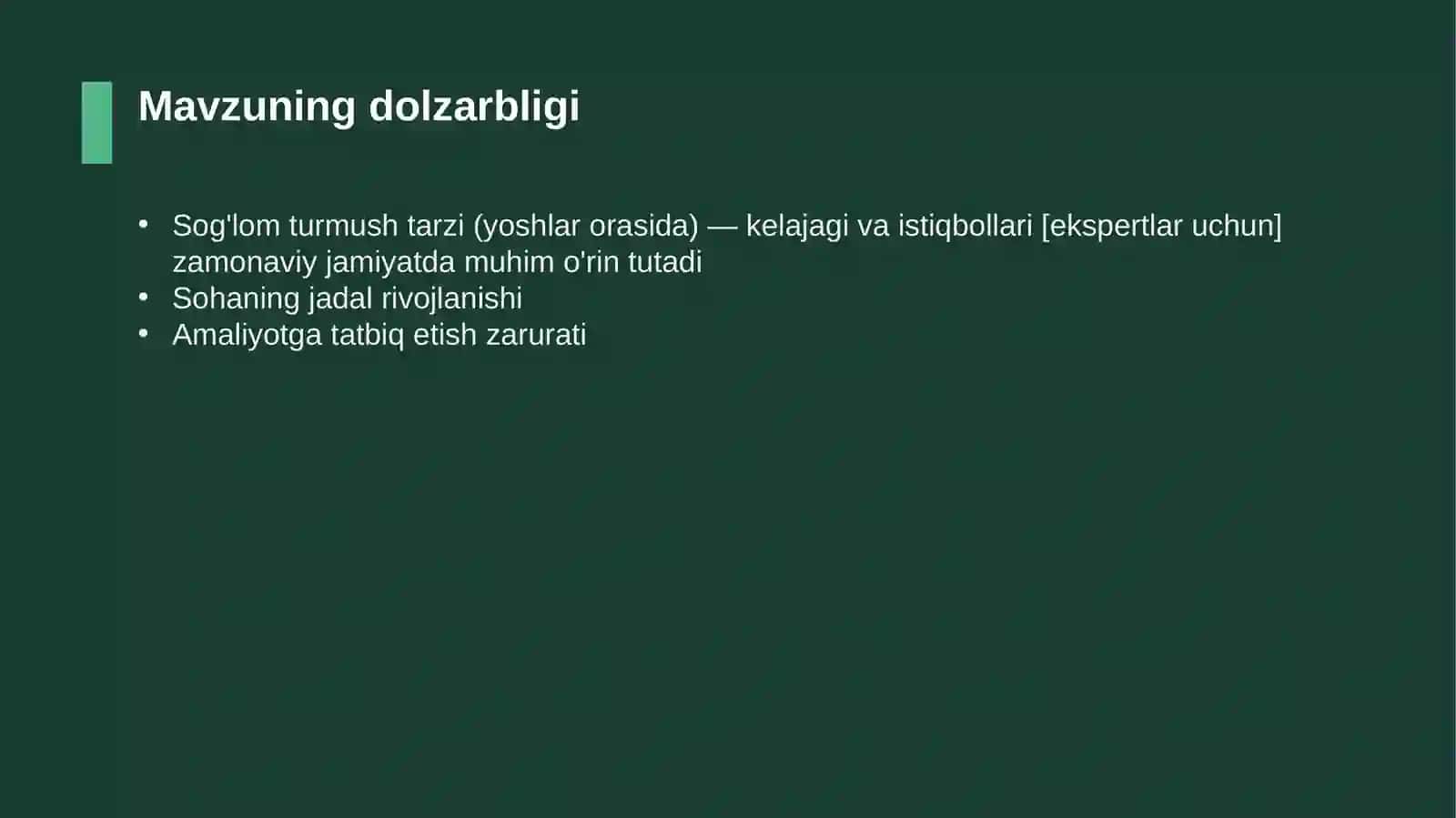 Sog'lom turmush tarzi (yoshlar orasida) — kelajagi va istiqbollari [ekspertlar uchun] 4