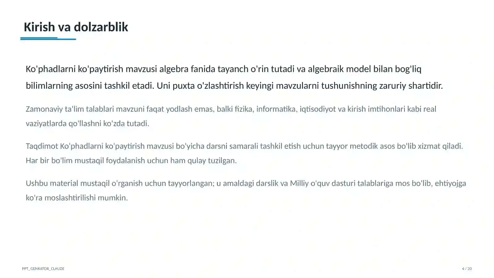 Ko'phadlarni ko'paytirish (7-sinf) 4