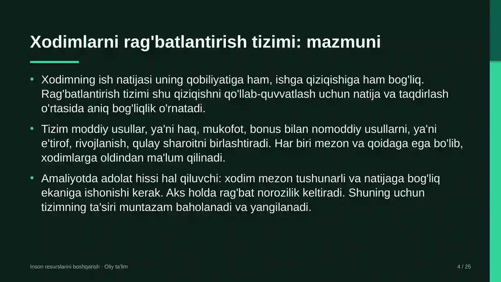 Lift xo'jaligida xodimlarni rag'batlantirish tizimi 4