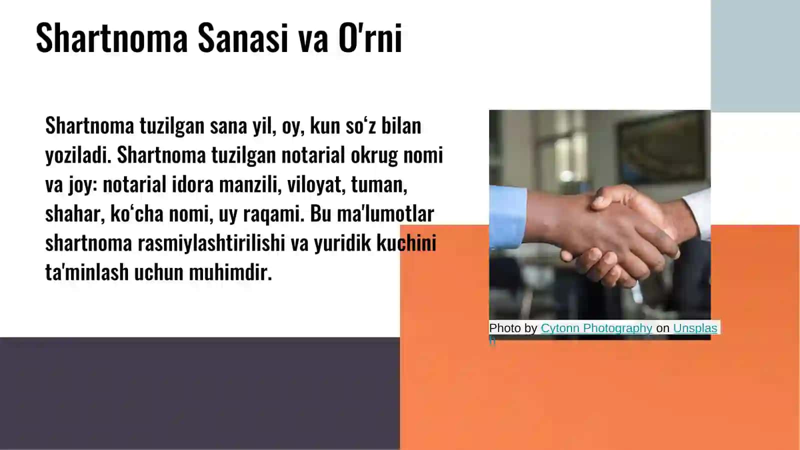 Fuqarolik xuqiqida: Uy-joy oldi sotish shartnomasi tuzilishi (elementlari)  shartlari.  Shartnoma loyixasi 4