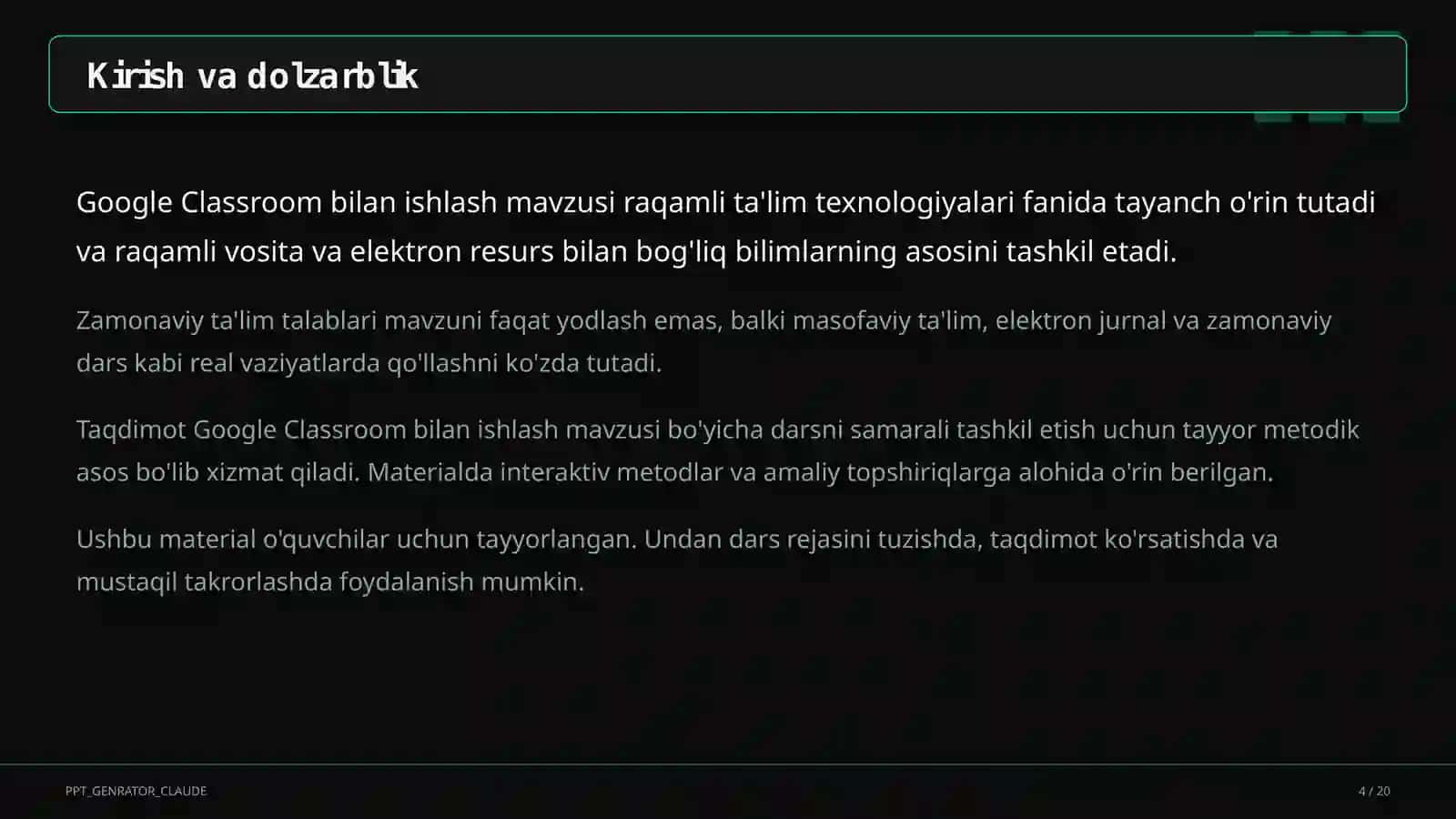 Dars rejasi 4