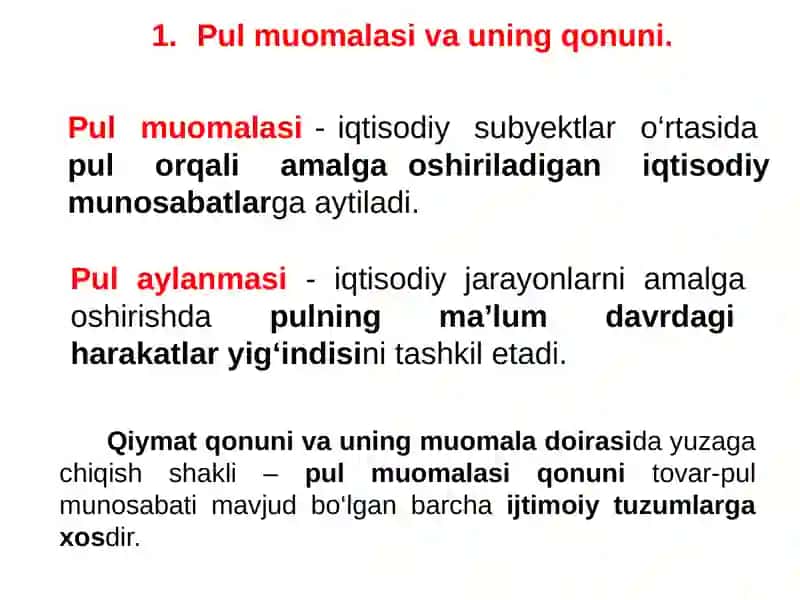 Pul muomalasini tashkil qilish va pul massasi 4
