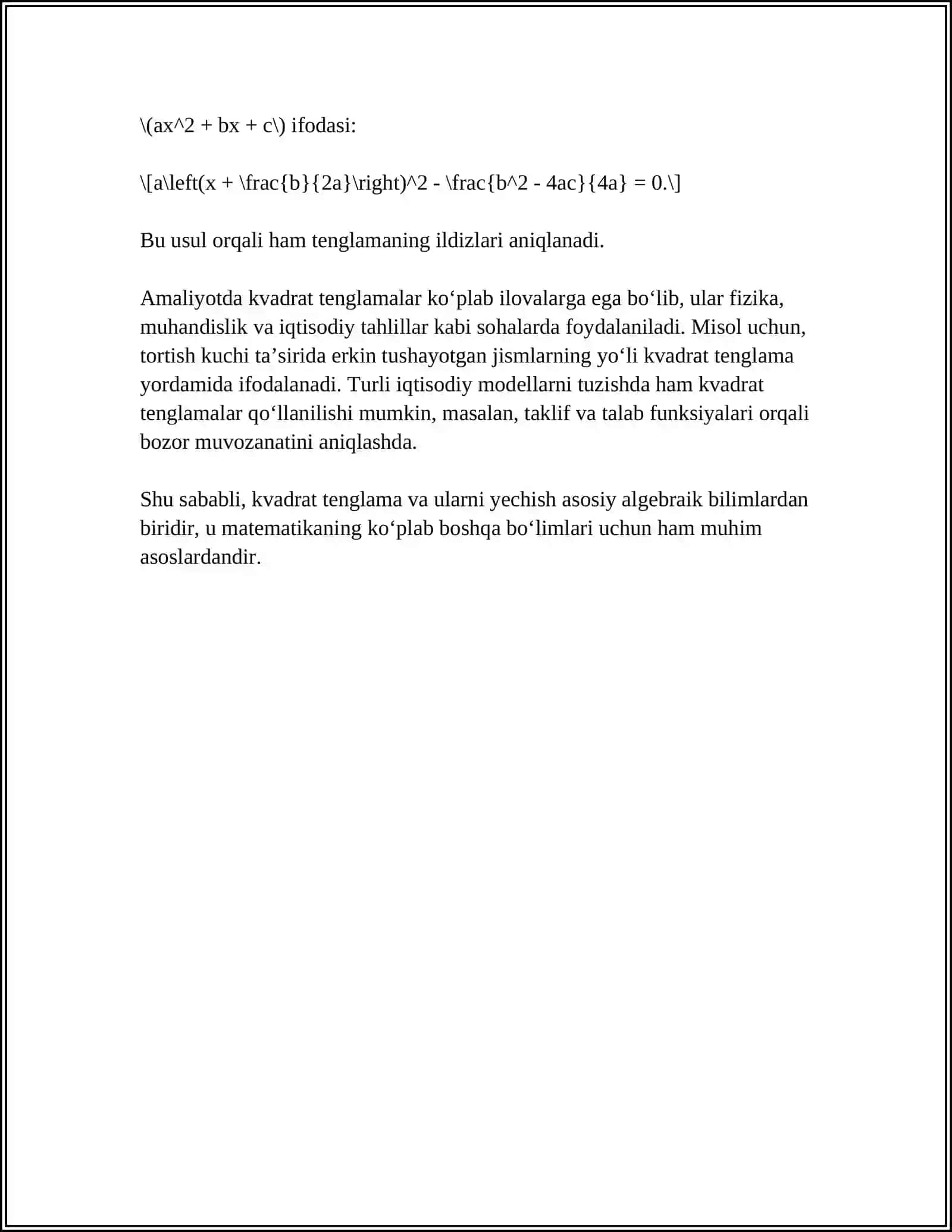 KVADRATLI TENGLAMALAR VA ULARNI YECHISH 4