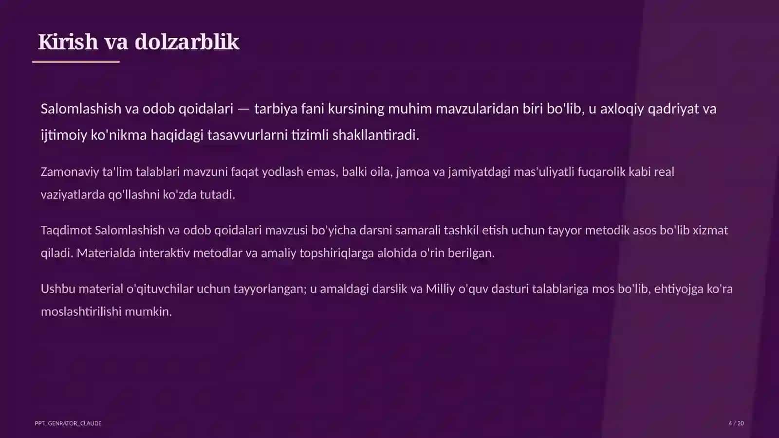 Salomlashish va odob qoidalari (1-sinf) 4