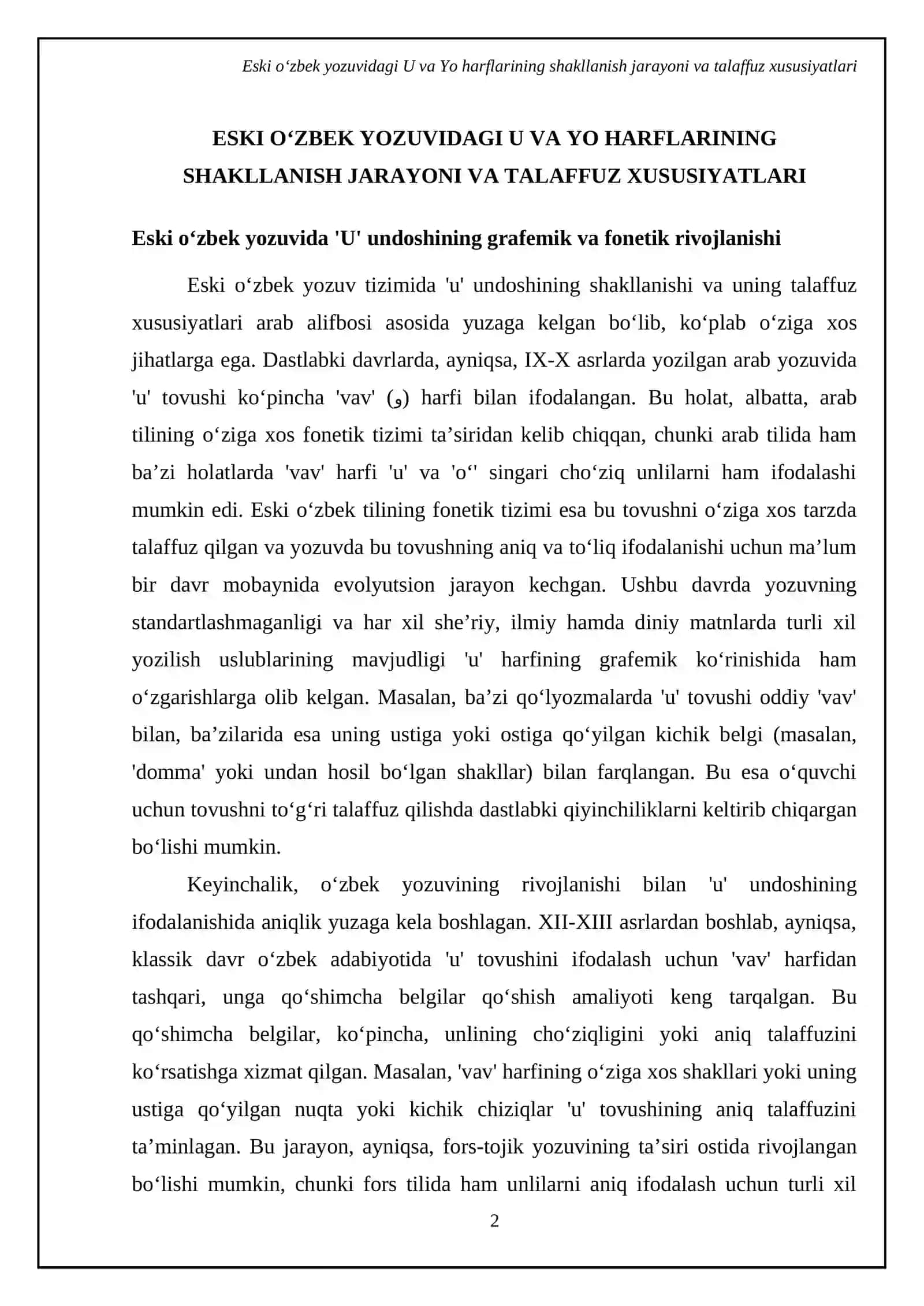Eski ôzbek yozuvida U harfi Yo harfi Yu harfi va Ô harflarini yasalishi ôziga hos hususiyatlari 4