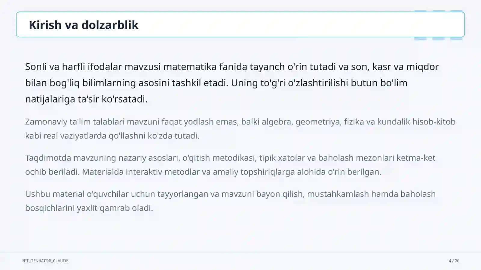 Sonli va harfli ifodalar (5-sinf) 4