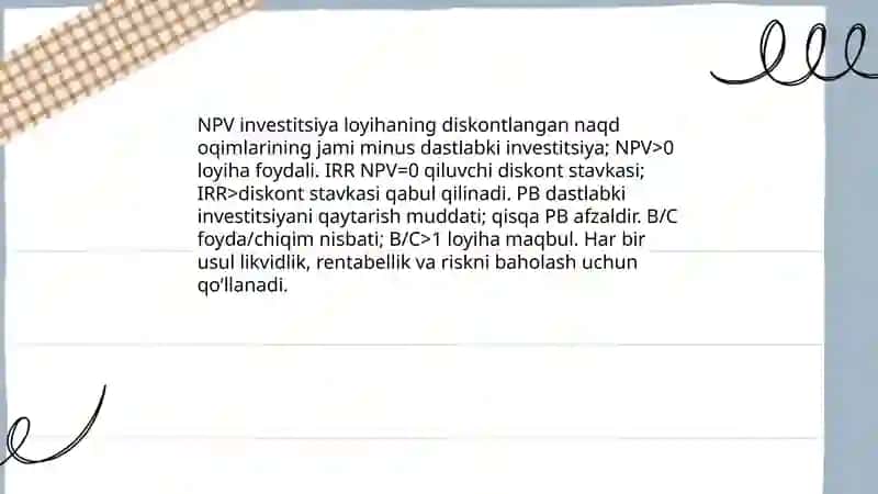 Sanoatda investitsiya loyihalarini iqtisodiy tahlil qilish 4