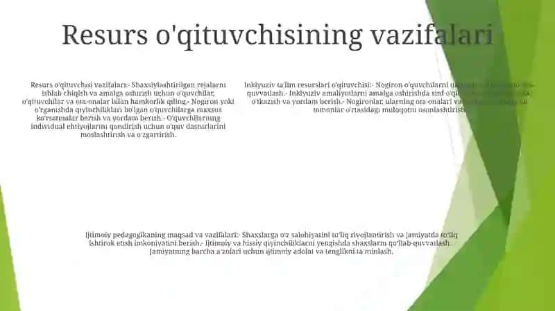 Inklyuziv Ta‘Lim Tizimida Faoliyat Yurituvchi Resurs O‘Qituvchi Va Ijtimoiy Pedagogikaning Maqsad Va Vazifalari 4