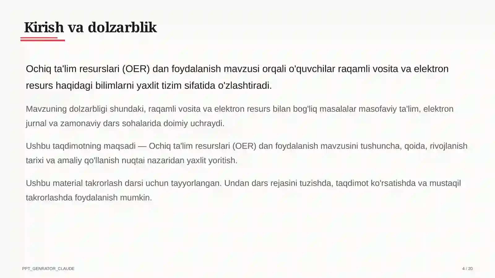 Ochiq ta'lim resurslari (OER) dan foydalanish 4