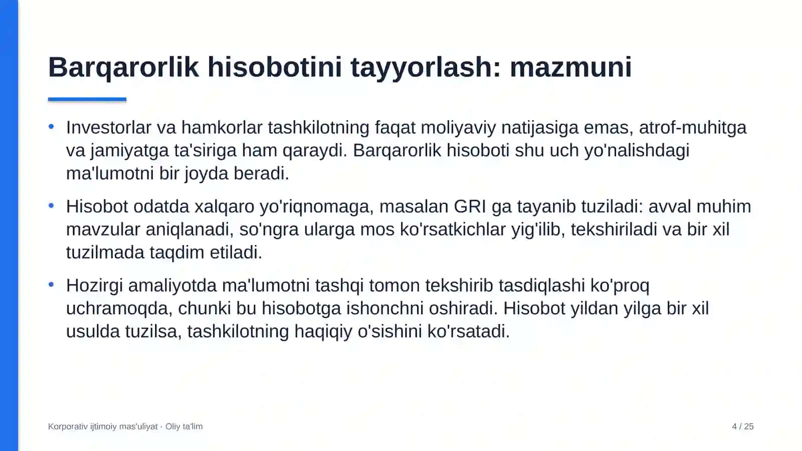Kir yuvish xizmatida barqarorlik hisobotini tayyorlash 4