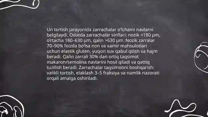 Un tortish jarayonining ro'li va mahsulotlarni navlar bo'yicha shakllantirish 4