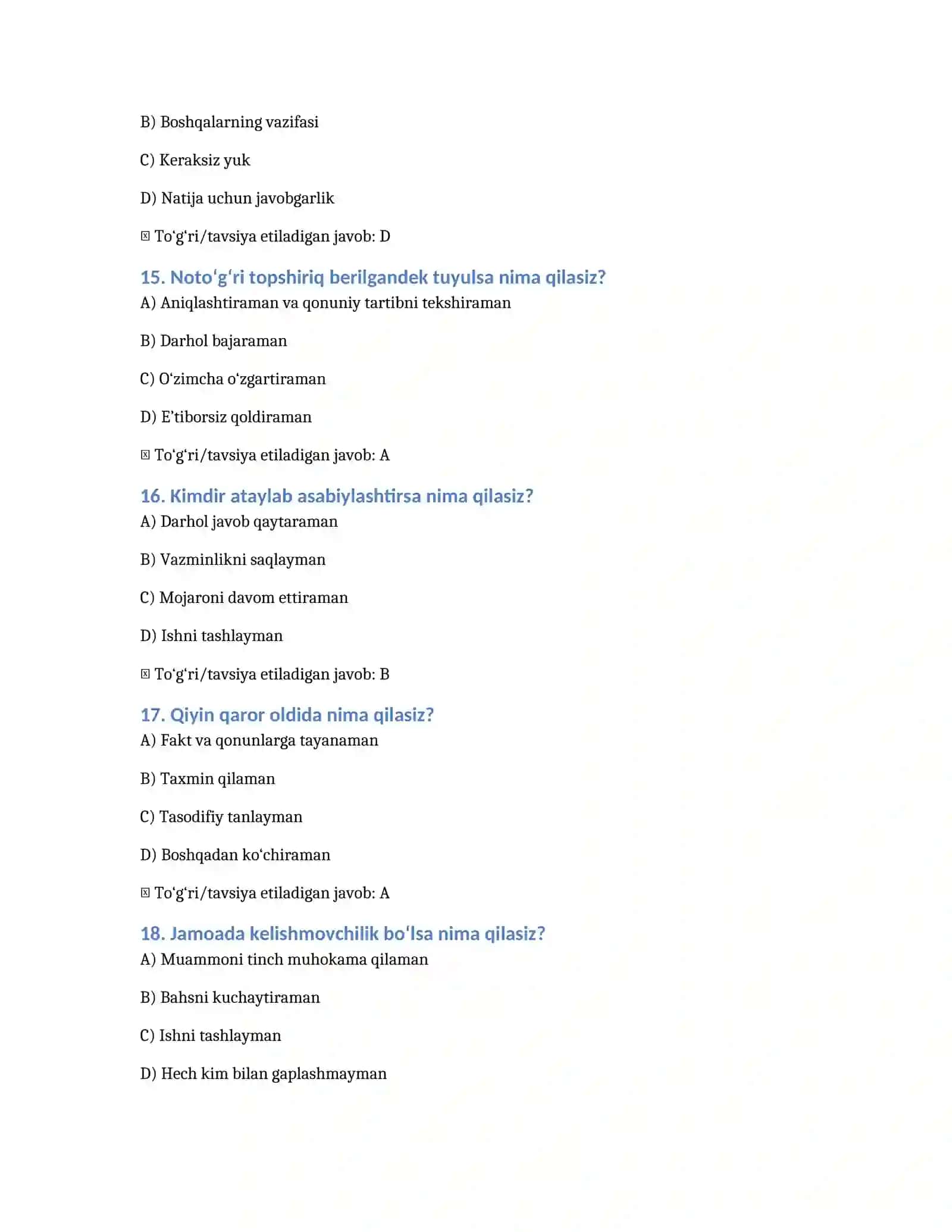 Bojxona psixologik test savollari 86 va javobi 4