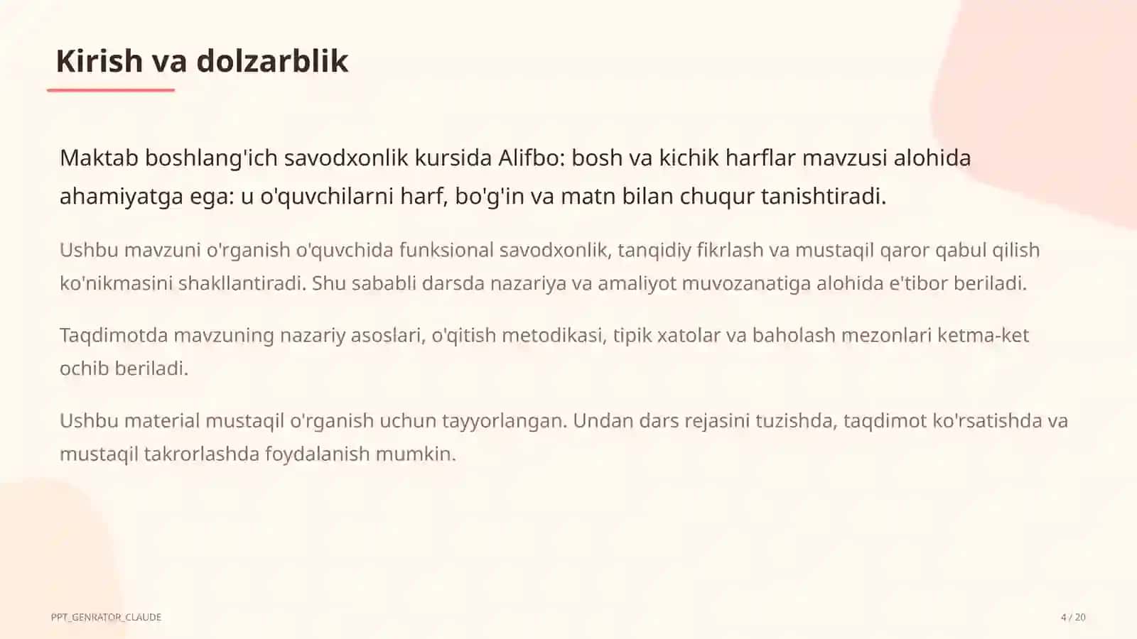 Alifbo: bosh va kichik harflar (1-sinf) 4