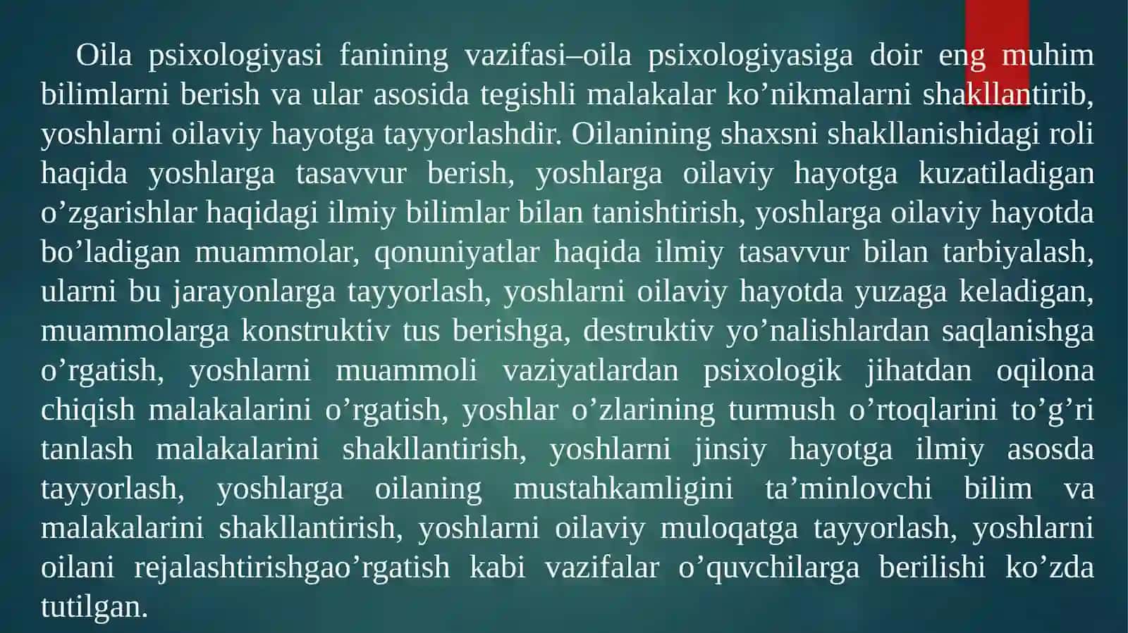 Oilaviy munosabatlar psixologiyasi fanning predmeti va vazifalari 4