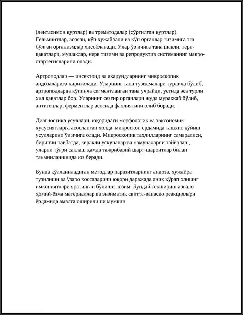 ВЕТЕРИНАРИЯДА ПАРАЗИТОЛОГИК ТАДКИКОТЛАР МИКРОСКОПИК ТАХЛИЛ ВА ДИАГНОСТИКА УСУЛЛАРИНИ ТАКОМИЛЛАШТИРИШ 4