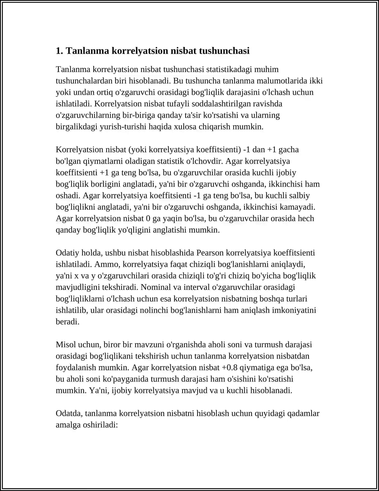 TANLANMA KORRELYATSION NISBAT VA UNING XOSSALARI 4