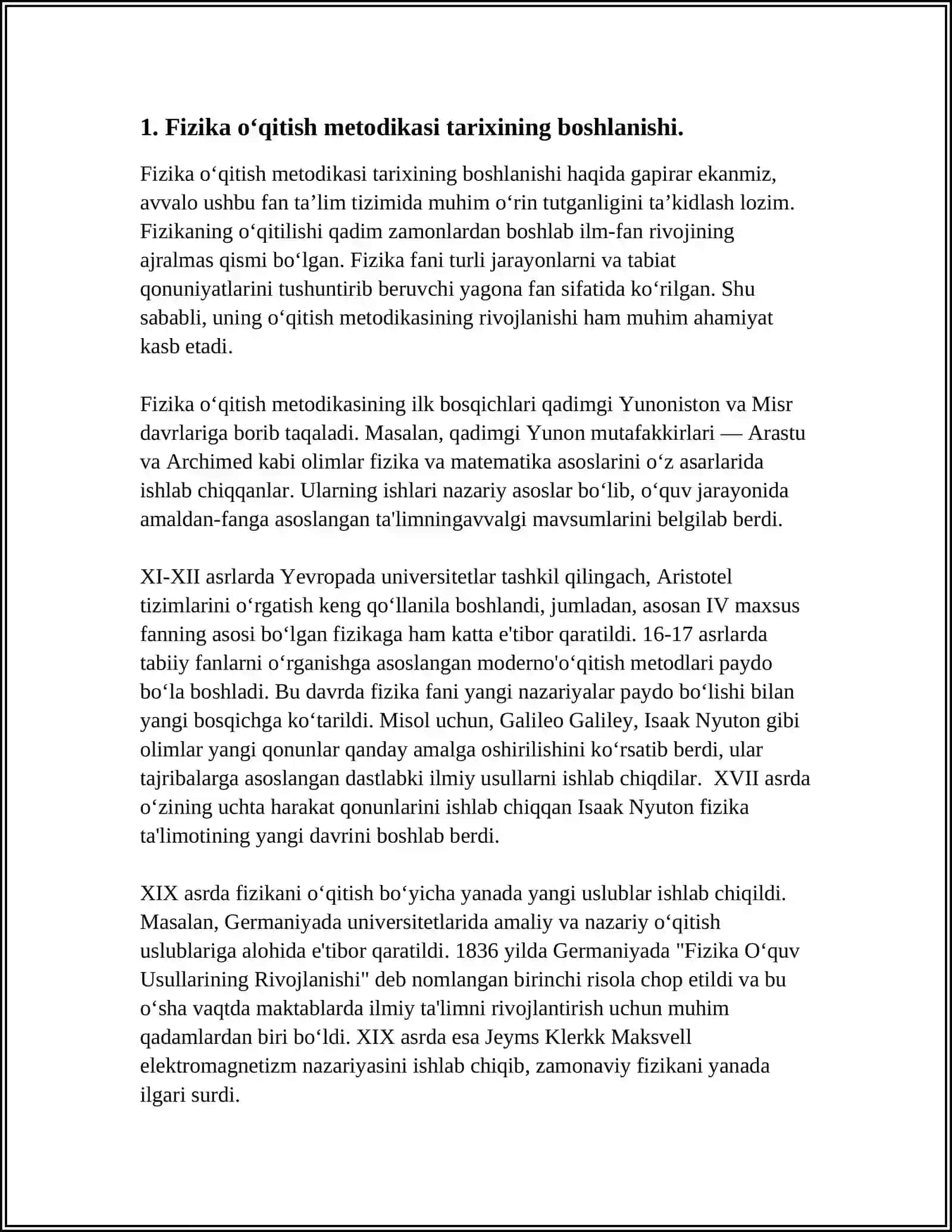 FIZIKA O‘QITISH METODIKASI KURSINING YUZAGA KELISHI VA RIVOJLANISH TARIXI 4