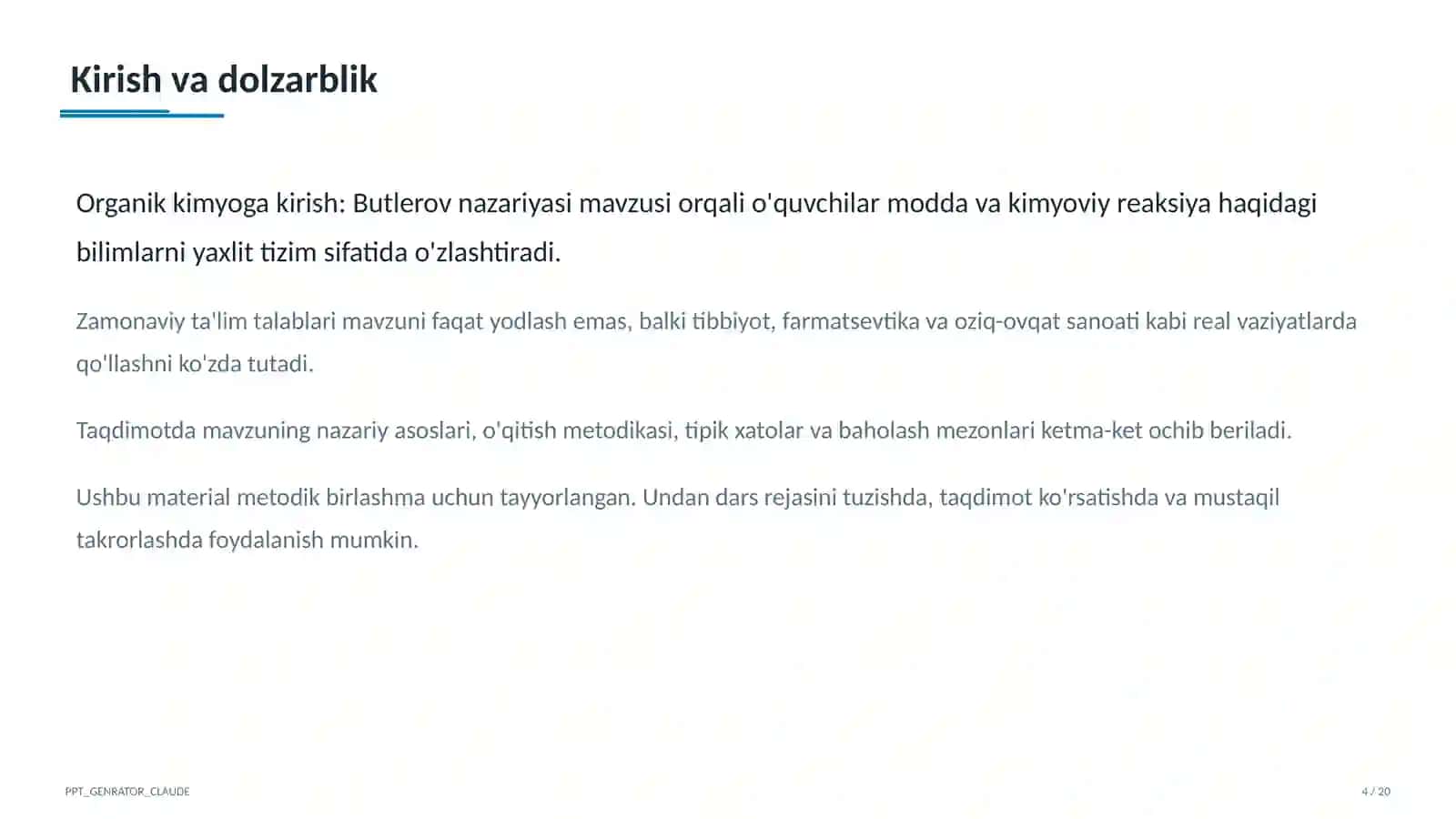Organik kimyoga kirish: Butlerov nazariyasi (10-sinf) 4