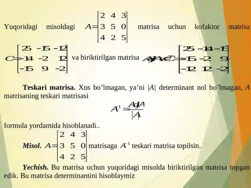 TESKARI MATRITSA VA MATRITSANING RANGI 4
