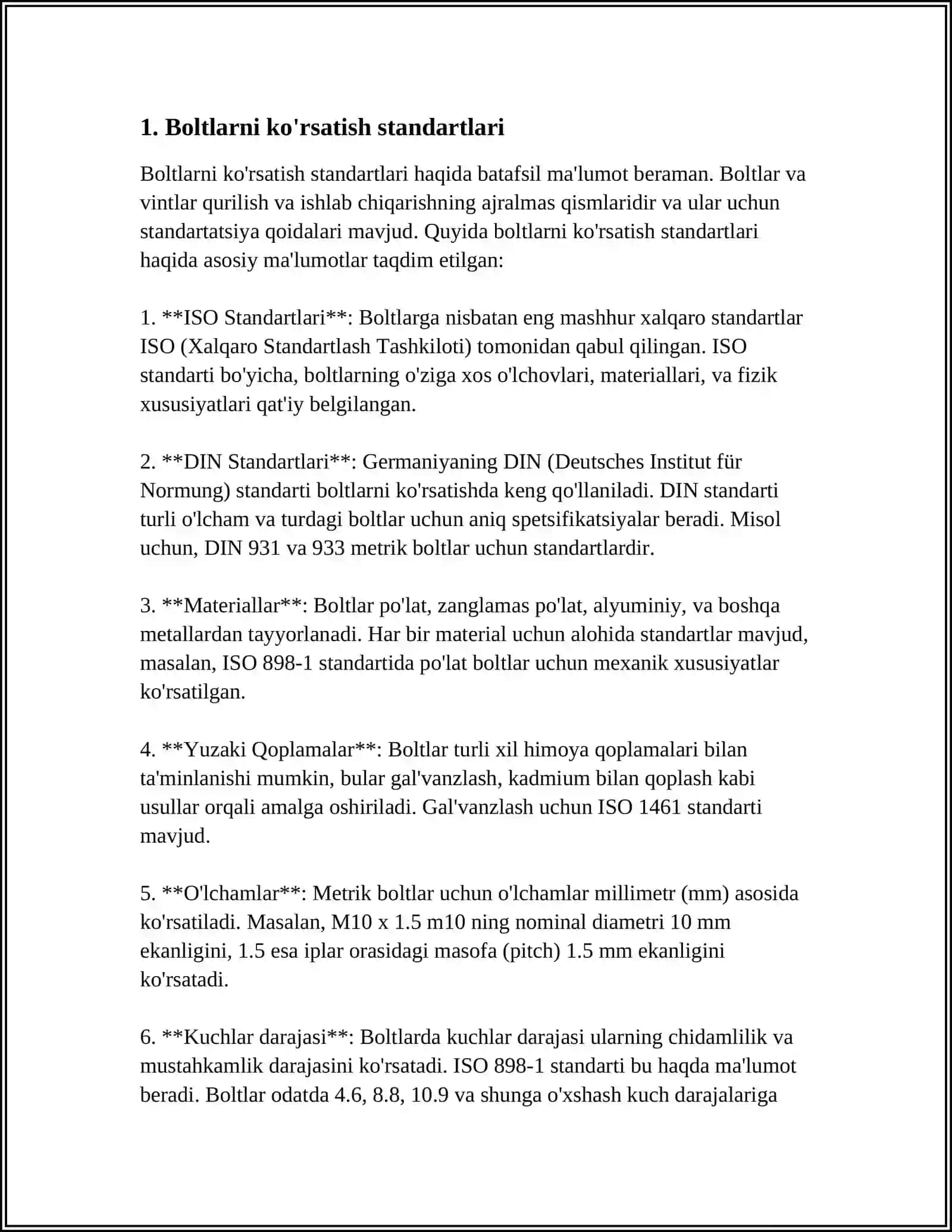 DAVLAT STANDARTI ASOSIDA TAYYORLANADIGAN BIRIKTIRUVCHI REZBALI DETALLAR BOLT, GAYKA, SHAYBA, SHPILKALI BIRIKMALARNING CHIZMALARINI CHIZISH 4