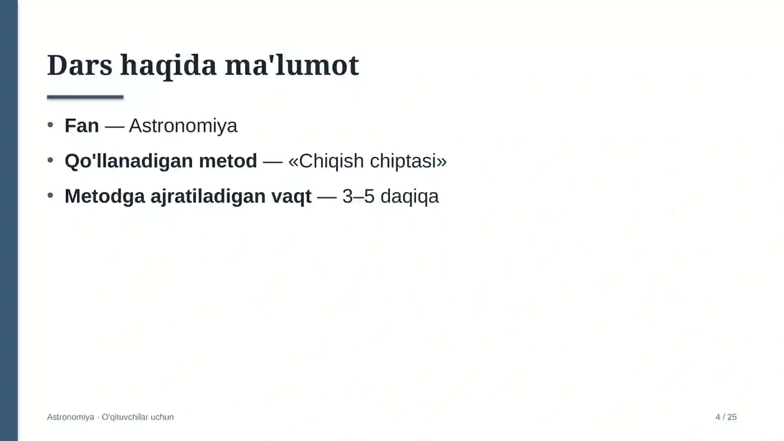 astronomiya darslarida chiqish chiptasi metodidan foydalanish 9753 4