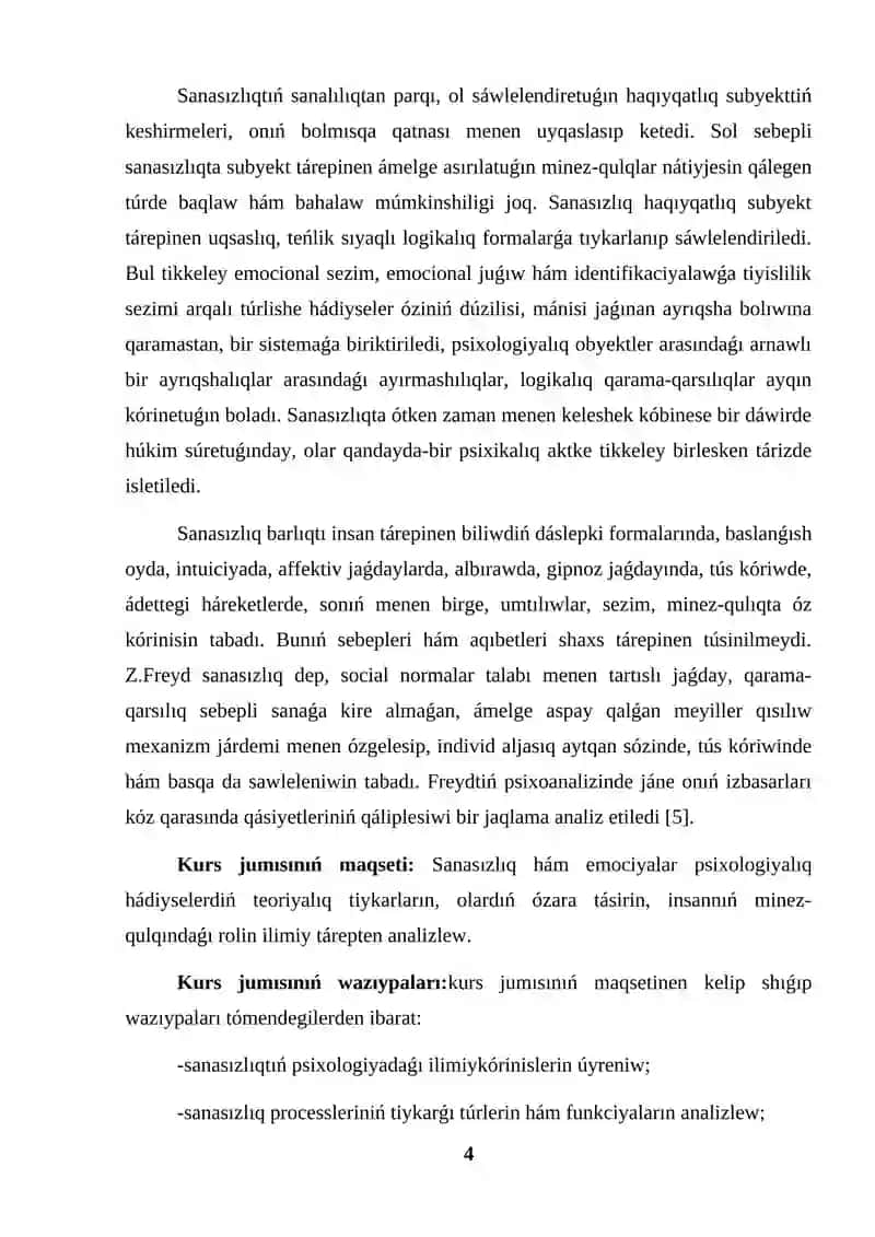 KURS JUMISI SANASIZLIQ HÁM EMOCIYALAR 4