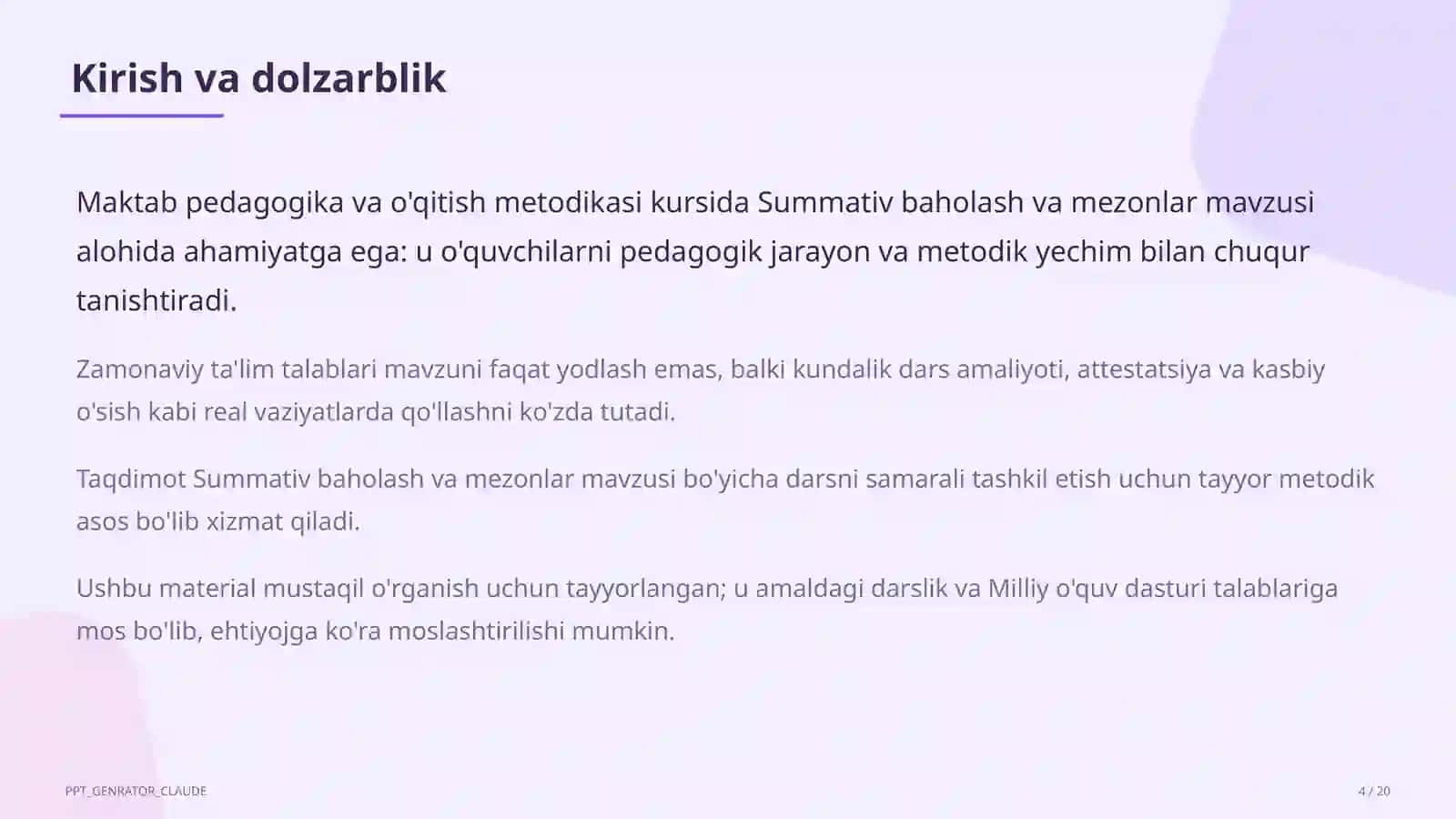 Summativ baholash va mezonlar 4