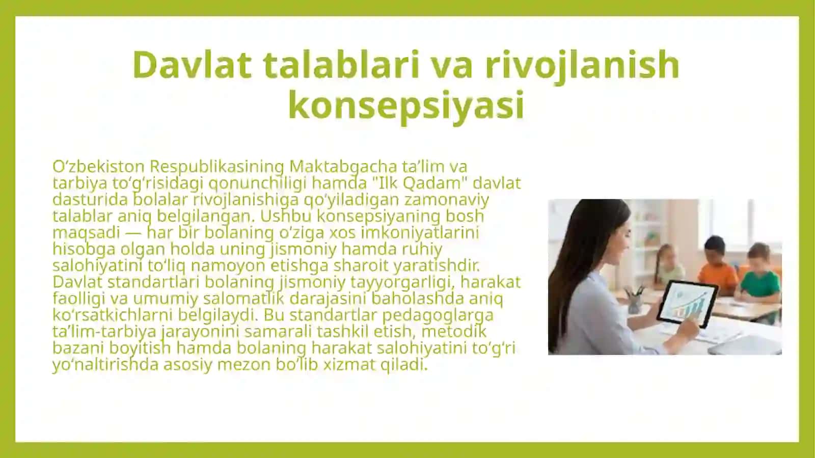 Ilk yoshdagi bolalarning rivojlanishning o'ziga xo'sh xususiyatlari va jismoniy rivojlanish xaritasi 4