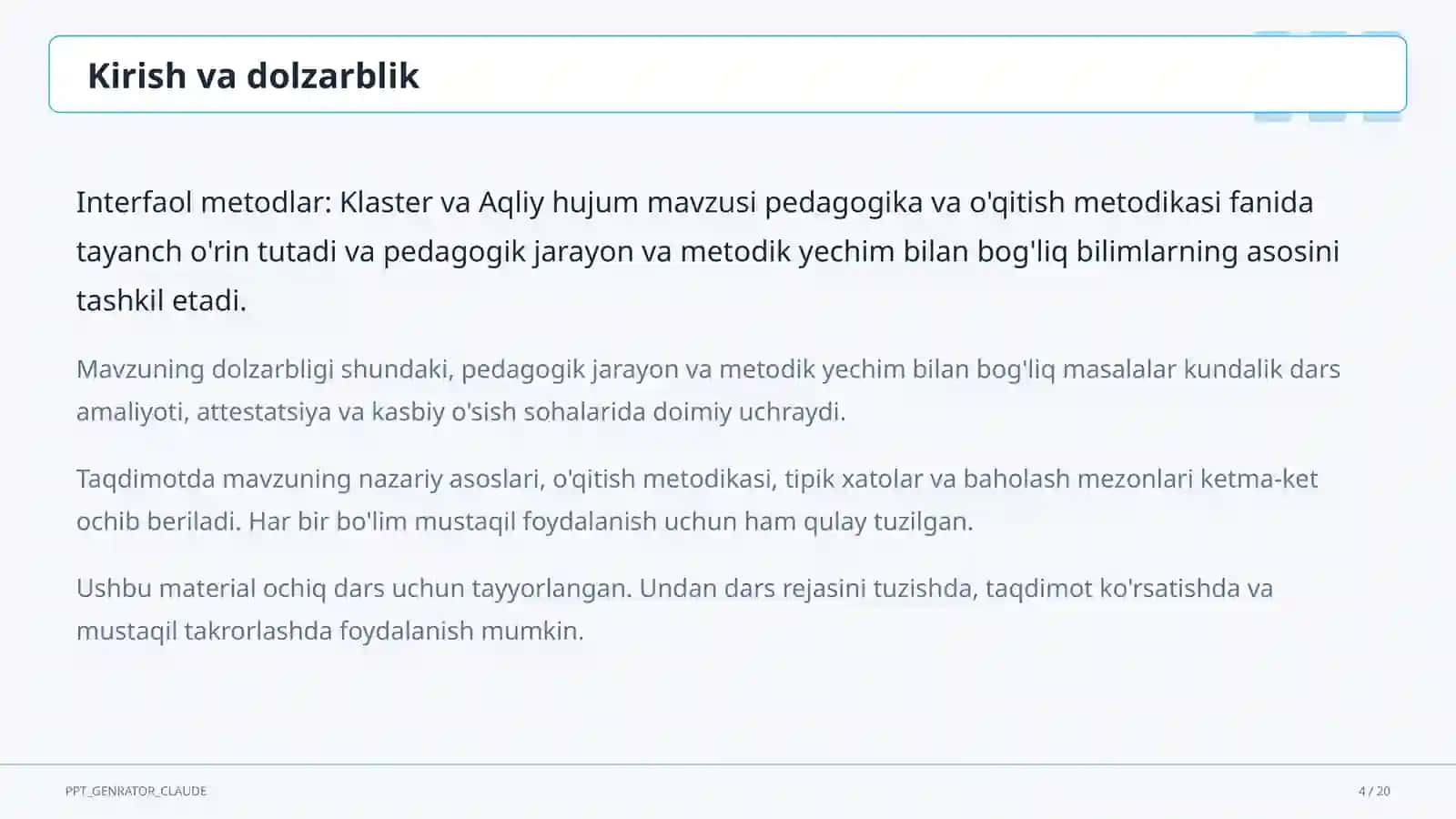 Interfaol metodlar: Klaster va Aqliy hujum 4