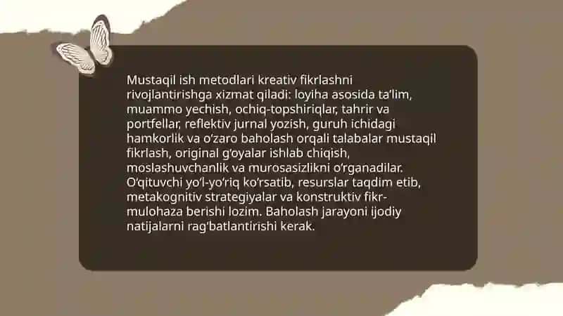Kreativlikka o'rgatishda mustaqil ishlarning o'rni 4