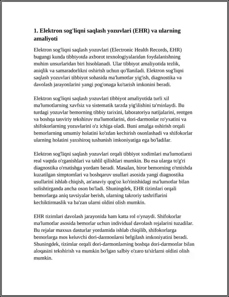 Elektron sog'liqni saqlash yozuvlari (EHR) va ularning amaliyoti 4