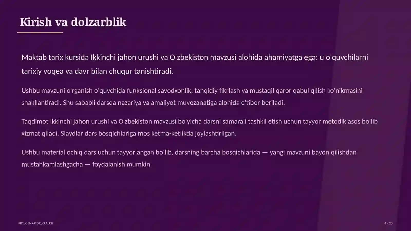 Ikkinchi jahon urushi va O'zbekiston (10-sinf) 4