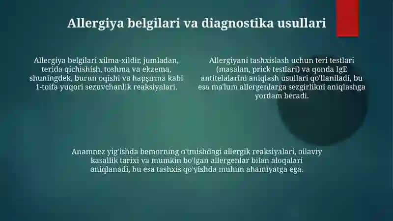 Allergiya simptomlari va ularni davolashda farmatsevtik yordam 4