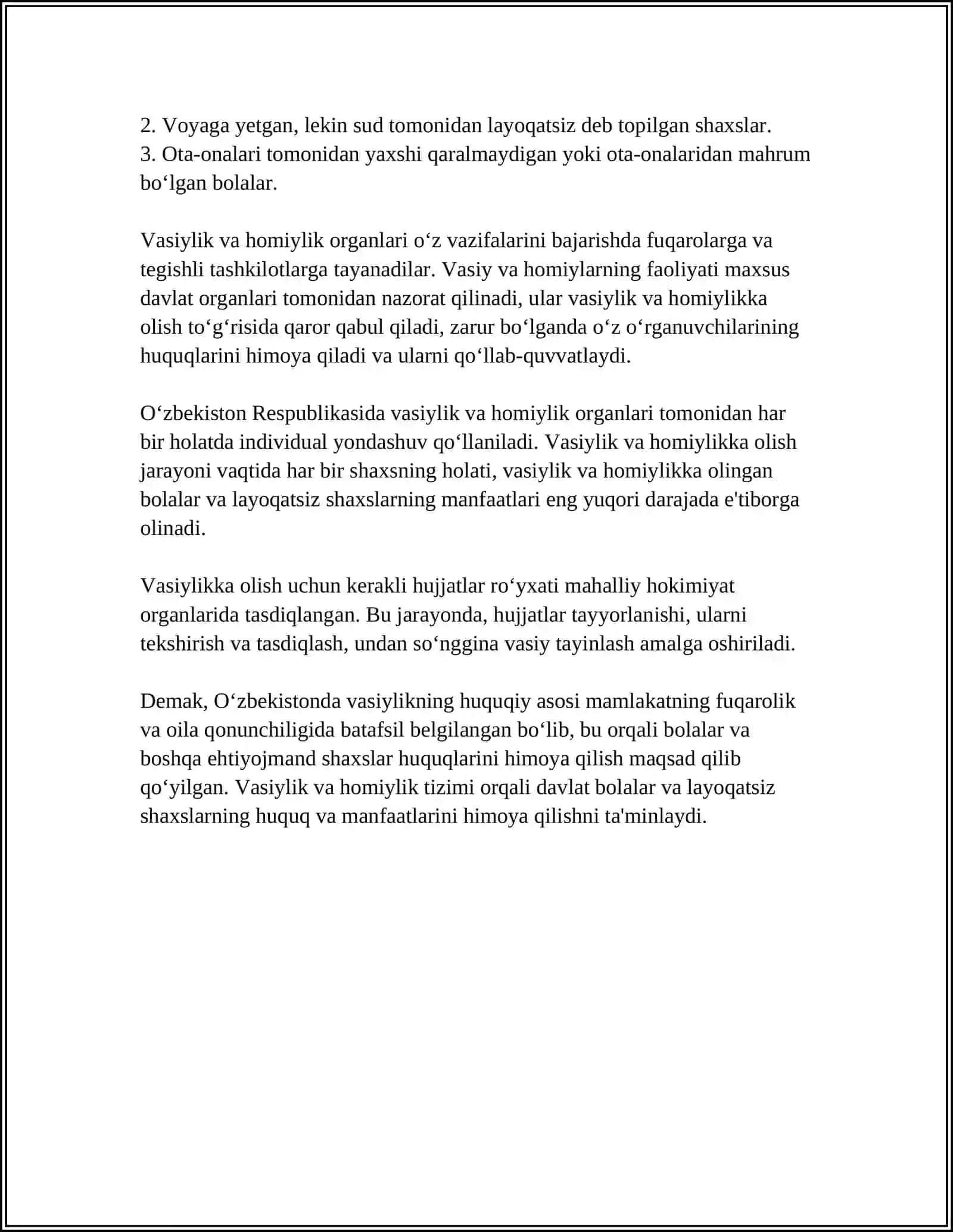 REFERAT O‘ZBEKISTON HAMDA CHET ELDA VASIYLIK VA HOMIYLIK 4