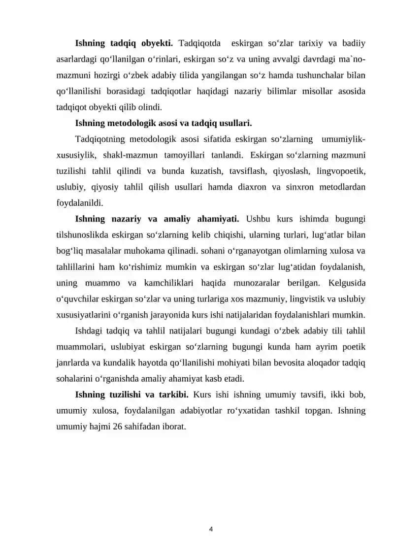 "ESKIRGAN SO‘ZLARNING USLUBIY VOSITA SIFATIDA QO‘LLANILISHI" 4