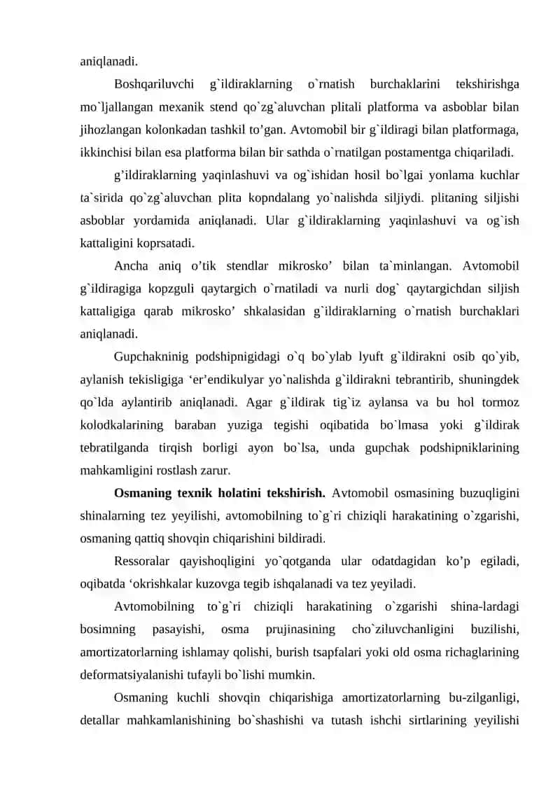 Transport tvositalari yurish qismi texnologiyasi 4
