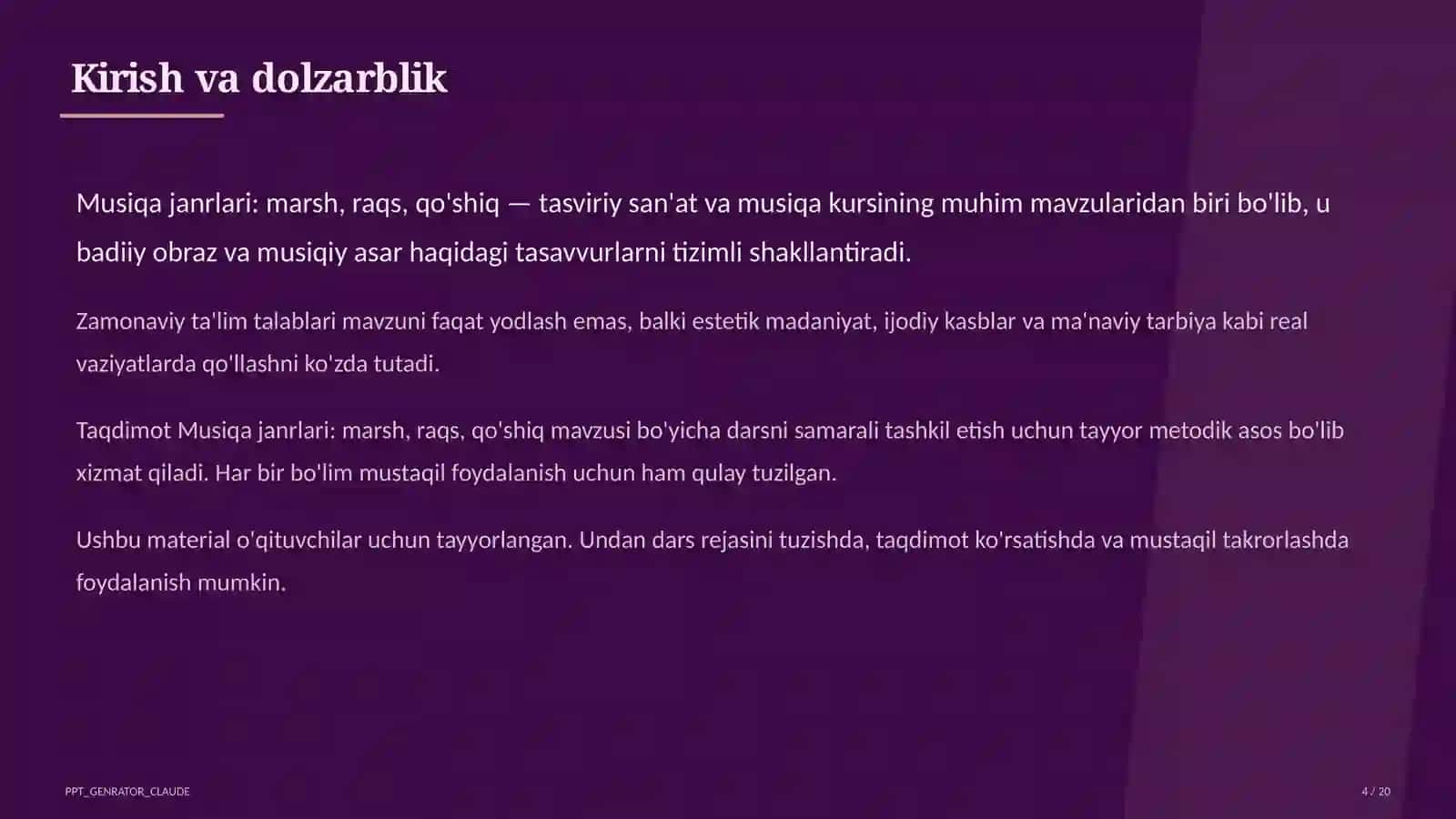 Musiqa janrlari: marsh, raqs, qo'shiq (4-sinf) 4